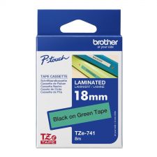 Brother TZE741 Black on Green 8M x 18mm Gloss Tape