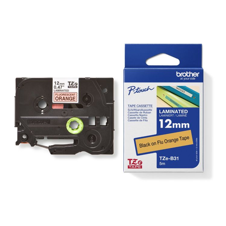 Brother TZEB31 Black on Orange 5M x 12mm Fluorescent Laminated Tape